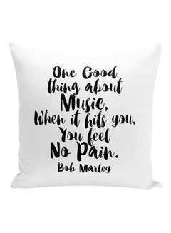 اشتري Music Feel No Pain Bob Marley Quote Decorative Pillow White/Black 16x16inch في الامارات