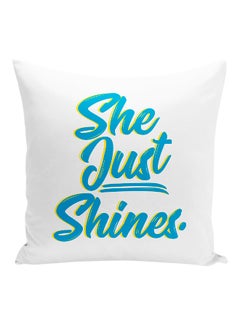 Buy She Just Shines Printed Decorative Pillow White/Blue/Yellow 16x16inch in UAE