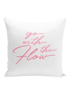 Buy Go With The Flow Quote Decorative Pillow White/Pink 16x16inch in UAE