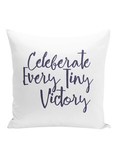 اشتري وسادة زينة مطبوع عليها عبارة "Celebrate Every Tiny Victory" أبيض/رمادي 16x16 بوصة في الامارات