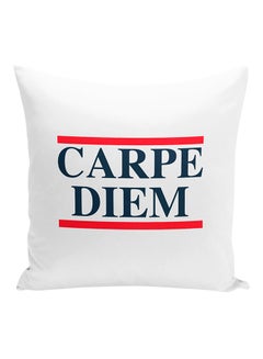 Buy Carpe Diem Printed Decorative Pillow White/Blue/Red 16x16inch in UAE