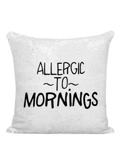 Buy Allergic To Mornings Sequined Pillow Silver/White/Black 16x16inch in UAE