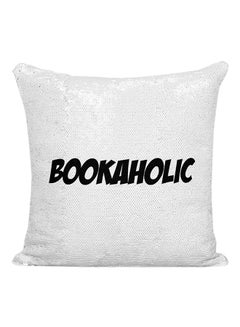 Buy Bookaholic Sequined Pillow Silver/White/Black 16x16inch in UAE