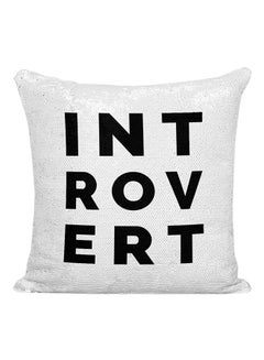 Buy Introvert Sequined Decorative Pillow Silver/White/Black 16x16inch in UAE