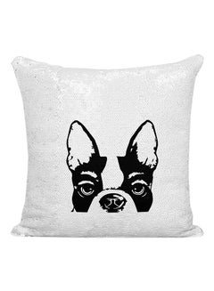 Buy Pets Pillow Dog Best Furry Friends Sequined Decorative Pillow Silver/White/Black 16x16inch in UAE