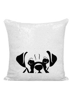 Buy Pug Dog Pet Pillow Printed Sequined Pillow White/Black 16x16inch in UAE