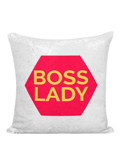 Buy Boss Lady Women Power Sequined Decorative Pillow White/Silver/Red 16x16inch in UAE