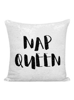 Buy Nap Queen Sequined Decorative Pillow White/Silver/Black 16x16inch in UAE