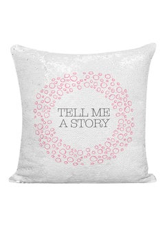 Buy Tell Me A Story Sequined Pillow Grey/White/Black 16x16inch in UAE