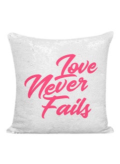 Buy Love Never Fails Sequined Pillow White/Silver/Pink 16x16inch in UAE