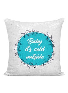 Buy Baby It's Cold Outside Sequined Pillow White/Silver/Blue 16x16inch in UAE