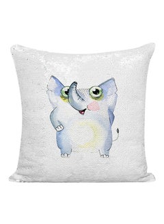 Buy Elephant Cartoon Sequined Pillow White/Silver/Blue 16x16inch in UAE