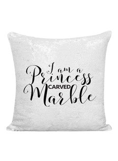 Buy I Am A Princess Carved Marble Sequined Pillow White/Silver/Black 16x16inch in UAE