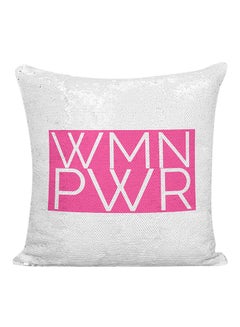 Buy WMN PWR Sequineded Decorative Pillow White/Silver/Pink 16x16inch in UAE