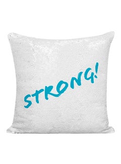 Buy Strong Printed Sequined Pillow White/Blue 16x16inch in UAE