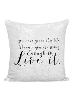 Buy You Were Given This Life Sequined Pillow Silver/Black 16x16inch in UAE