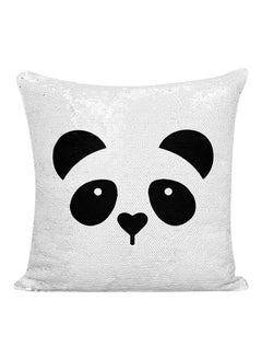 Buy Panda Face Sequined Pillow White/Silver/Black 16x16inch in UAE