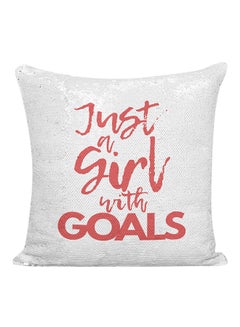 اشتري وسادة للديكور مطبوع عليها عبارة "Just A Girl With Goals" أبيض/رمادي/أحمر 16x16 بوصة في الامارات