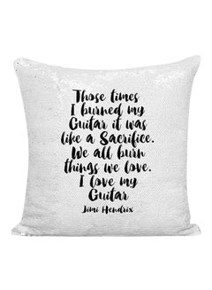 Buy Jimi Herdrix Quote Sequined Decorative Pillow White/Silver/Black 16x16inch in UAE