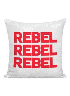 Buy Rebel Rebel Rebel Sequined Decorative Pillow White/Silver/Red 16x16inch in UAE