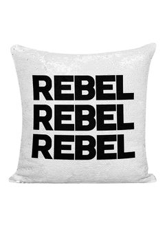 Buy Rebel Rebel Rebel Sequined Decorative Pillow White/Silver/Black 16x16inch in UAE