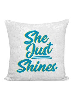 Buy She Just Shines Sequined Decorative Pillow White/Silver/Blue 16x16inch in UAE