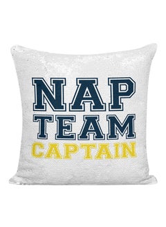 Buy Nap Team Captain Sleepy Quote Sequined Decorative Pillow White/Silver/Blue 16x16inch in UAE