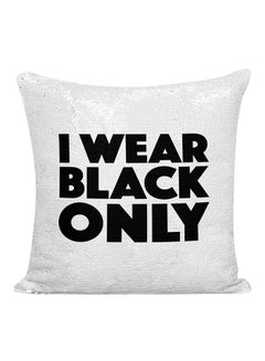 Buy Quote Printed Sequined Pillow Silver/Black 16x16inch in UAE