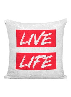 Buy Live Life Sequined Pillow White/Red/Silver 16x16inch in UAE