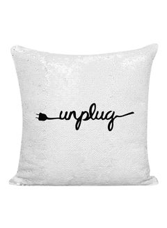Buy Unplug Sequined Pillow White/Black/Silver 16x16inch in UAE