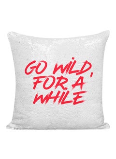 Buy Go Wild For A While Sequined Pillow polyester White/Red/Silver 16x16inch in UAE