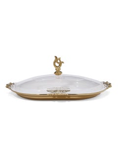 Buy Ceramic Serving Tray With Lid White/Gold/Clear in UAE