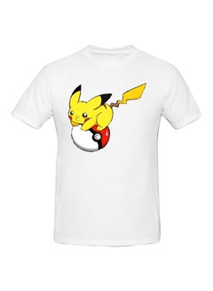 Buy Pikachu With Pokeball Pikachu Printed Cotton Short Sleeve T-Shirt White in Saudi Arabia