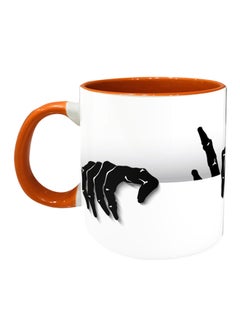 Buy Zombiehand Printed Ceramic Coffee Mug White/Orange/Black in UAE