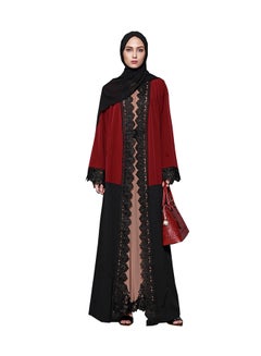 Buy Patchwork Long Sleeves Abaya Red/Black in Saudi Arabia
