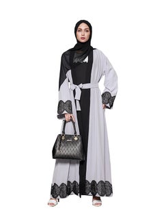 Buy Front Embroidered Long Sleeves Abaya Grey/Black in UAE