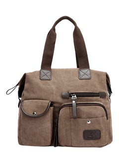 Buy Zipper Closure Canvas Shoulder Bag Coffee in Saudi Arabia