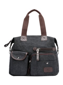 Buy Zipper Closure Canvas Shoulder Bag Black in Saudi Arabia