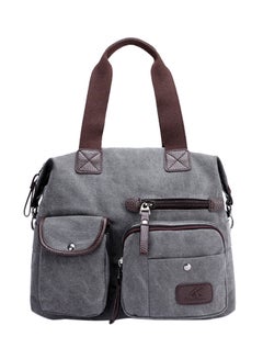 Buy Zipper Closure Canvas Shoulder Bag Grey in Saudi Arabia