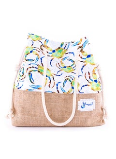 Buy Crab Printed Beach Bag White/Beige/Green in UAE