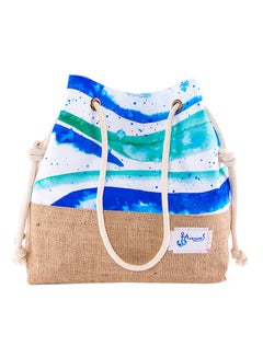 Buy Wave Printed Beach Bag Beige/Blue/White in UAE
