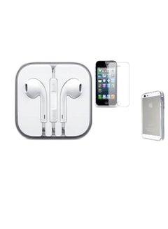 Buy Earphones And Tempered Glass Screen Protector With Case Cover For Apple iPhone 5/5s White in Saudi Arabia