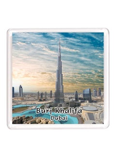 Buy Dubai Souvenir Quote Magnet Burj Khalifa White/Silver/Blue 64x64mm in UAE