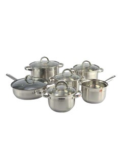 Buy 12-Piece Stainless Steel Cookware Set Silver/Clear in Saudi Arabia