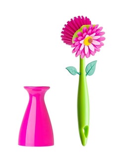 Buy Flower Power Dish Washing Brush With Stand Pink/Green 5x5x15cm in Saudi Arabia