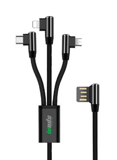 Buy 3-In-1 Fast Charging L-Shape Multi Pin USB Cable Black in UAE