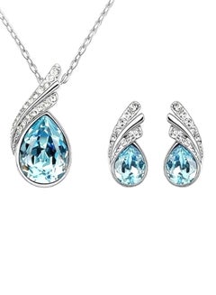 Buy 2-Piece Crystal Studded Pendant And Earrings Set in UAE