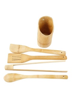 Buy 5-Piece Wooden Kitchen Accessories Set Brown in UAE