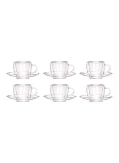 Buy 12-Piece Double Wall Cup And Saucer Set Clear 80ml in Saudi Arabia