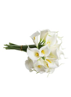 اشتري باقة زهور الكالا الصناعية من 10 قطع أبيض/أصفر/أخضر 20سم في السعودية